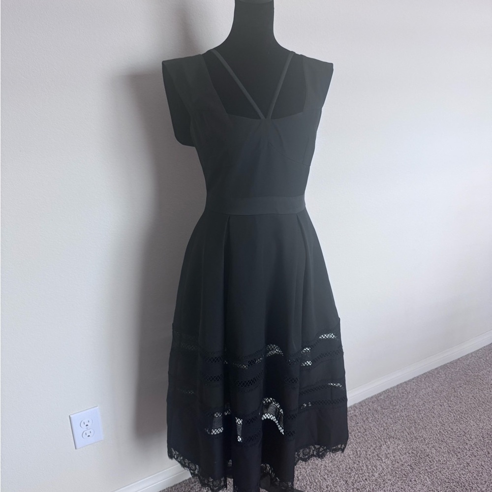 Few Moda Black Midi Dress | Wedding Guest Cocktail Dress | Lace Detail | Size S